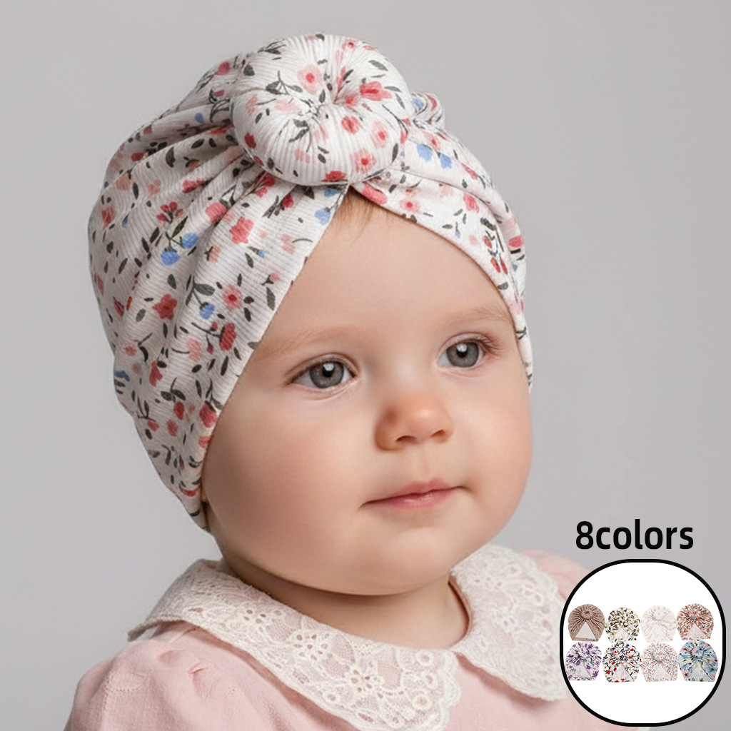 Picture of New European and American Floral Children's Hats, Printed Donut Baby Indian Pullover Hats, Four-Season Baby Turban Hats