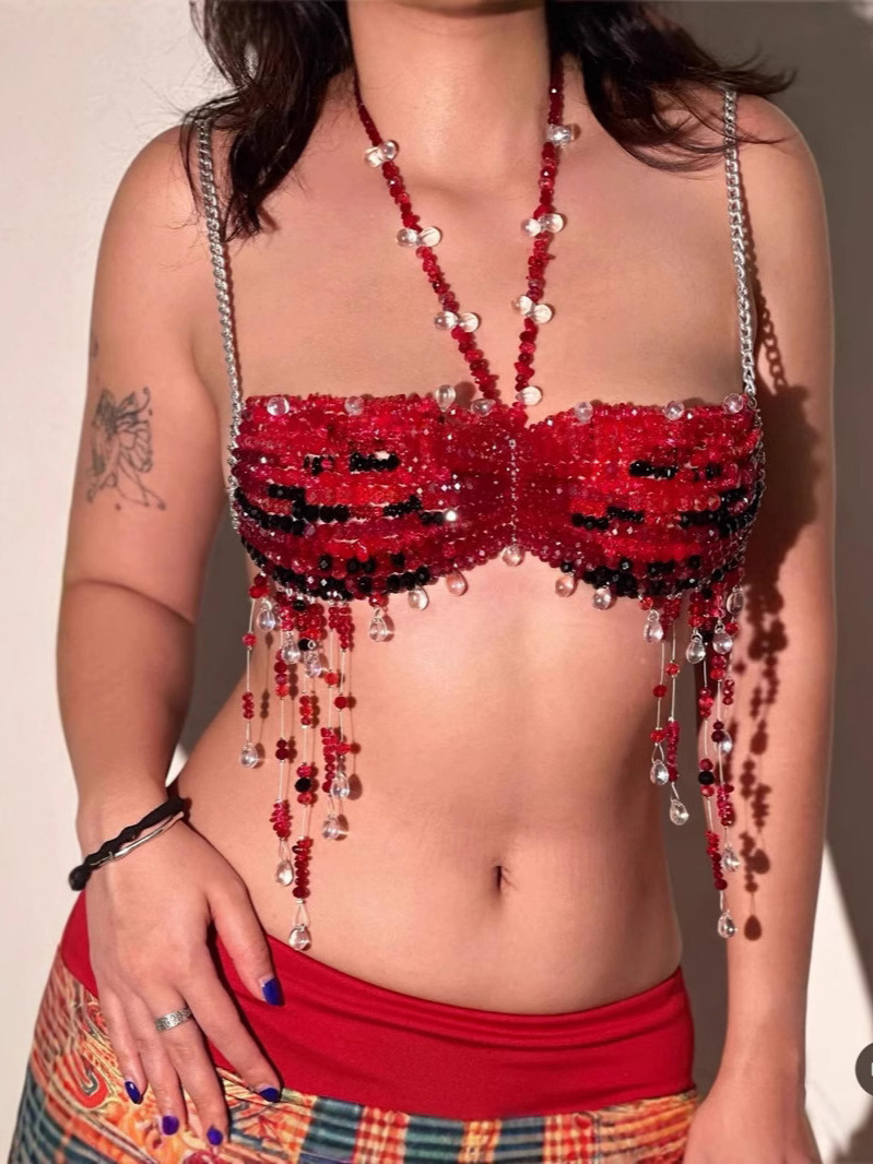 Europe and the United States cross-border vest fashion beaded Bra color beaded hot girl small vest sexy colorful beaded top