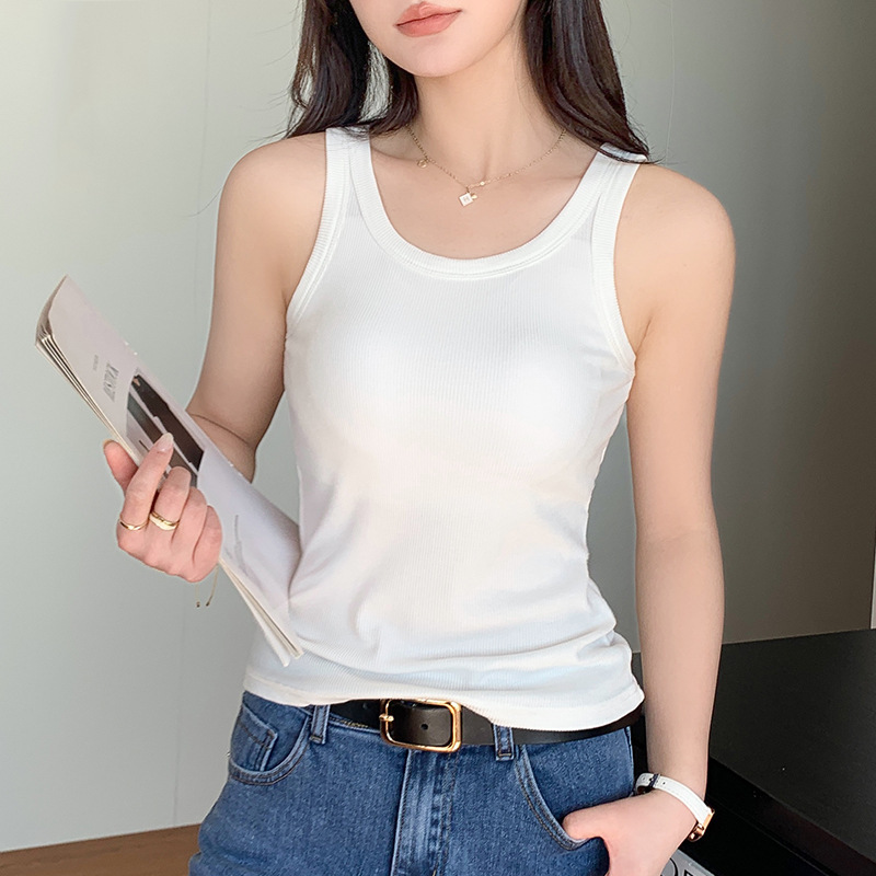 2025 New Wearing-Free Bra with Chest Pad Threaded Camisole Vest for Inner Wear and Outer Wear Women's Summer Thin Slim-Fit Bottoming Top