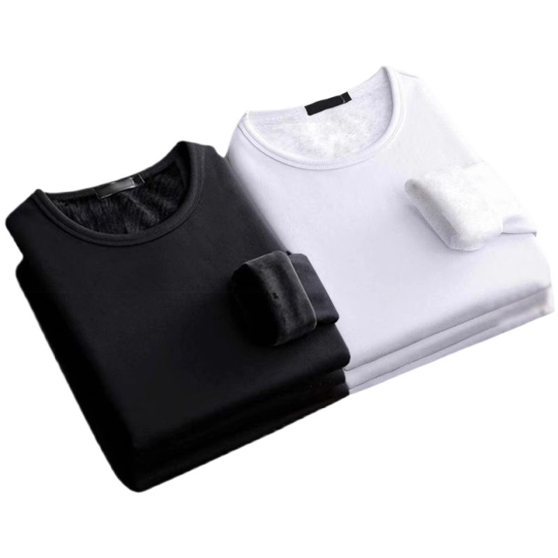 Picture of Long-sleeved T-shirt Women's Winter Trendy Brand Solid Color Crewneck Base Shirt fleece-lined Thickened Warm Inner Clothes Trendy T-shirt