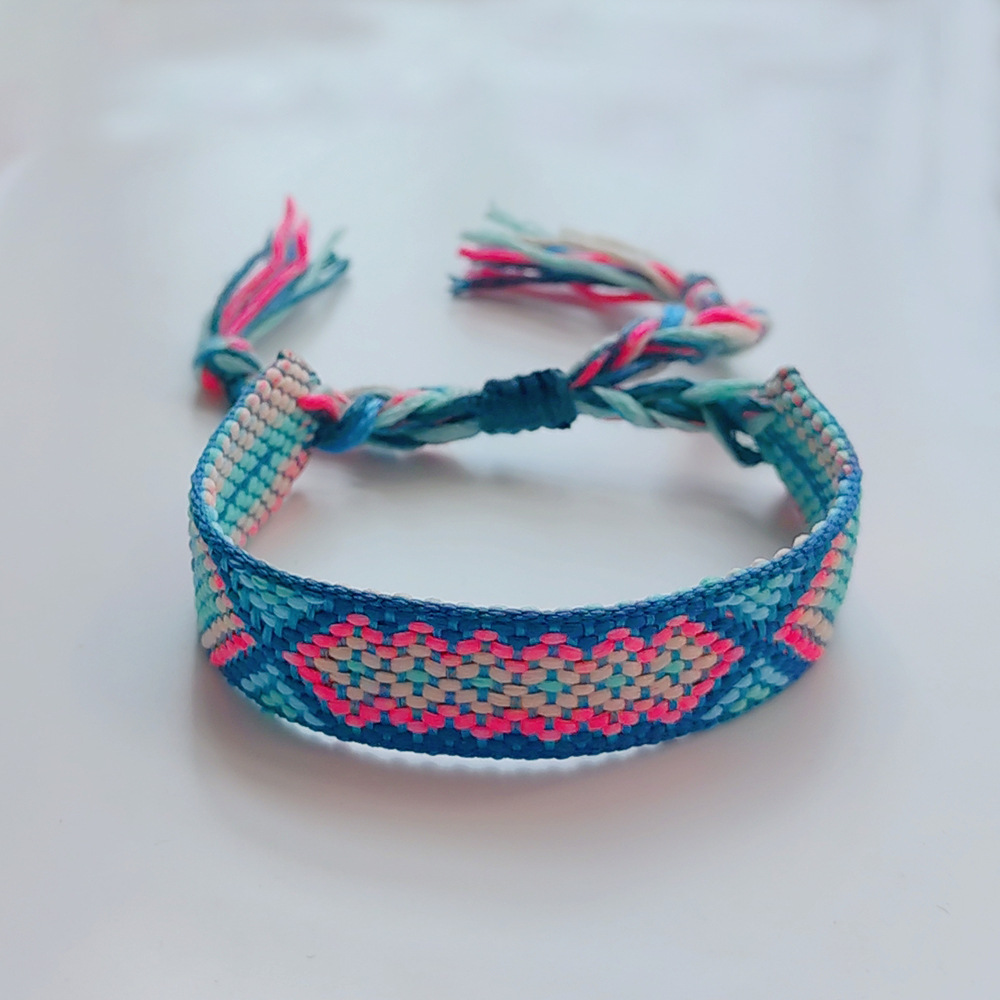 Picture of Colombian Style Ribbon Cotton Bracelet Women's Handmade Woven Ethnic Style Geometric Color Tassel Pure Lucky Hand Rope