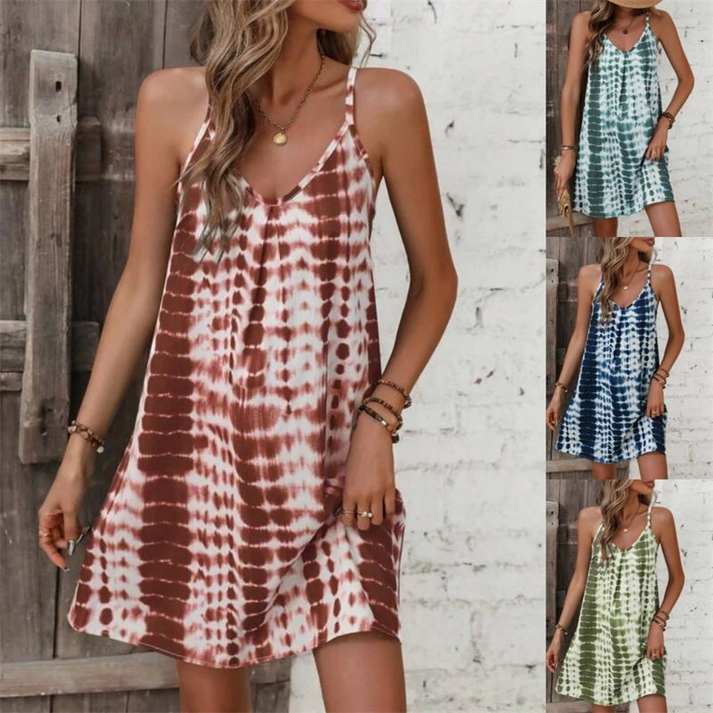 2023 Europe and the United States cross-border new women's Amazon foreign trade Women's sexy gradient printed suspender dress