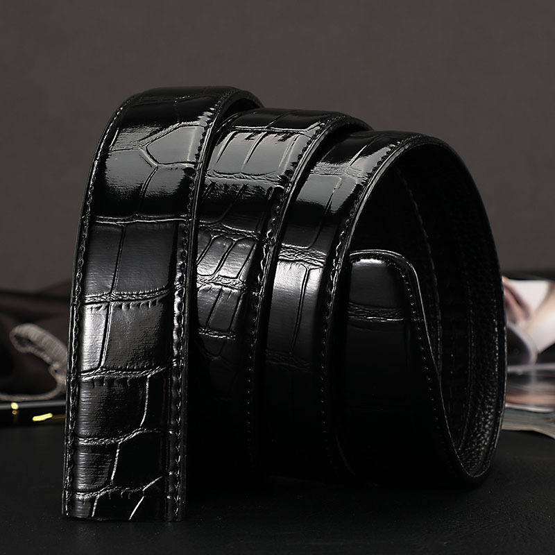 Men's Crocodile Pattern Genuine Leather Belt Automatic Buckle Trouser Belt Men's Business Striped Cowhide Belt Jeans