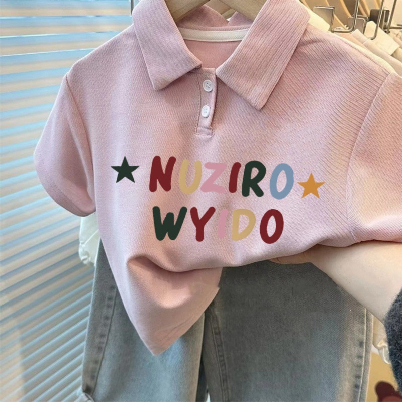 Picture of Summer Kidsren's Short-Sleeved Polo Collar T-Shirts for Boys and Girls Cartoon Casual Summer Clothes Korean Style Middle School Students Lapel Tops