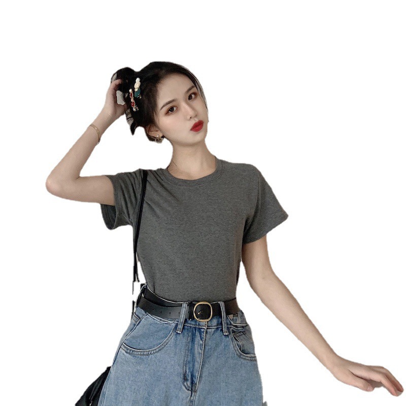 Picture of Candy Color Korean Style Round Neck Top for Women 2025 Loose and Versatile Bottoming Shirt Summer Cross-Border Short-Sleeved T-Shirt for Women Carefully Selected