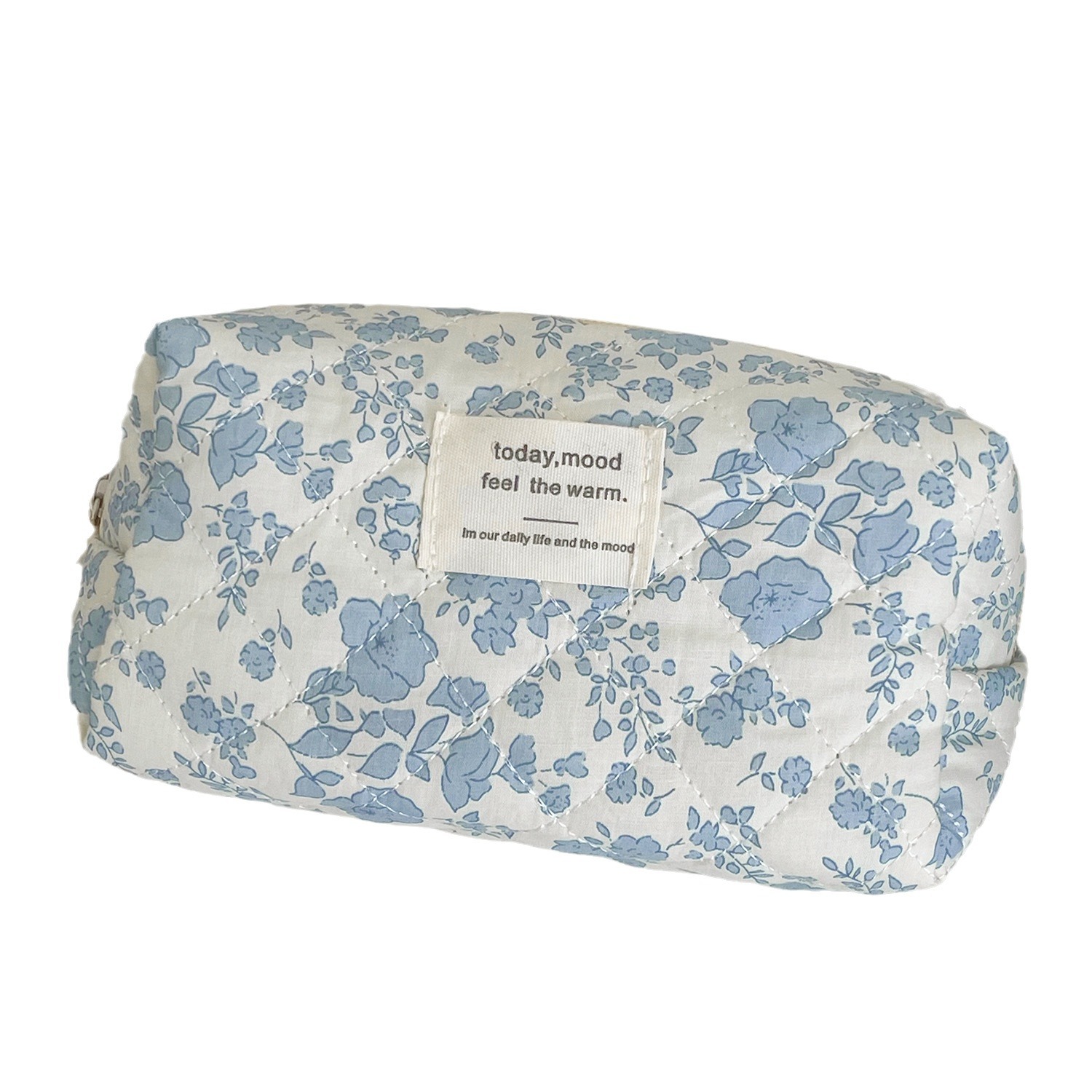 Picture of Blue Begonia Flower Cosmetic Bag Retro Student High-value Wash Bag Outgoing Portable Travel Storage Bag Octagon Bag