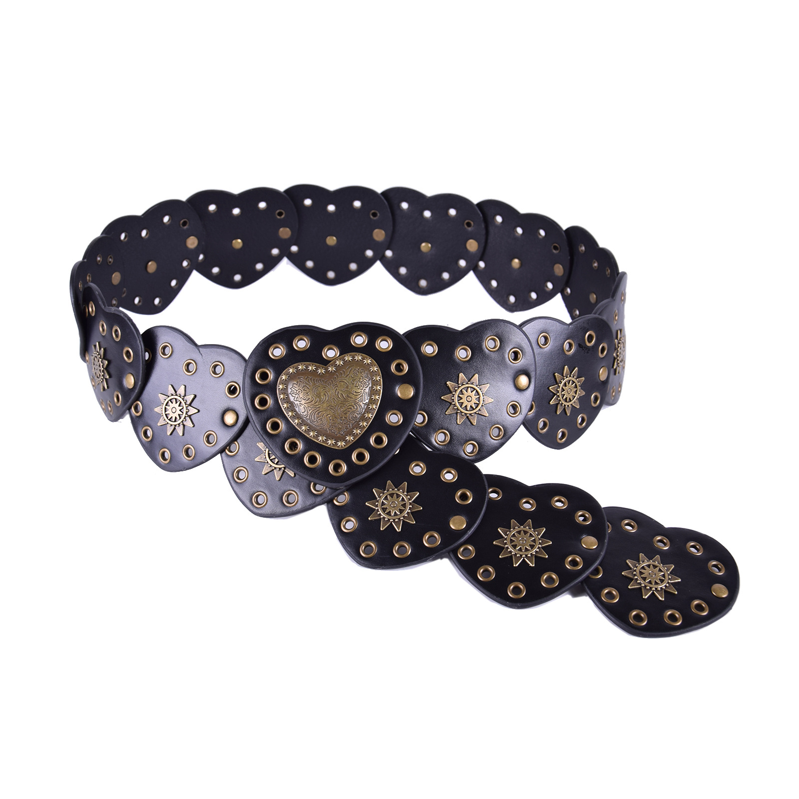 Cross-border new ladies belt retro love buckle decorative wide waist punk perforated belt in stock wholesale