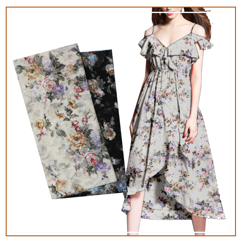 Chiffon Jacquard Floral Cut Printed Cloth Polyester dress Gown Performance Clothing Ru Skirt Hanfu Jacquard Fabric