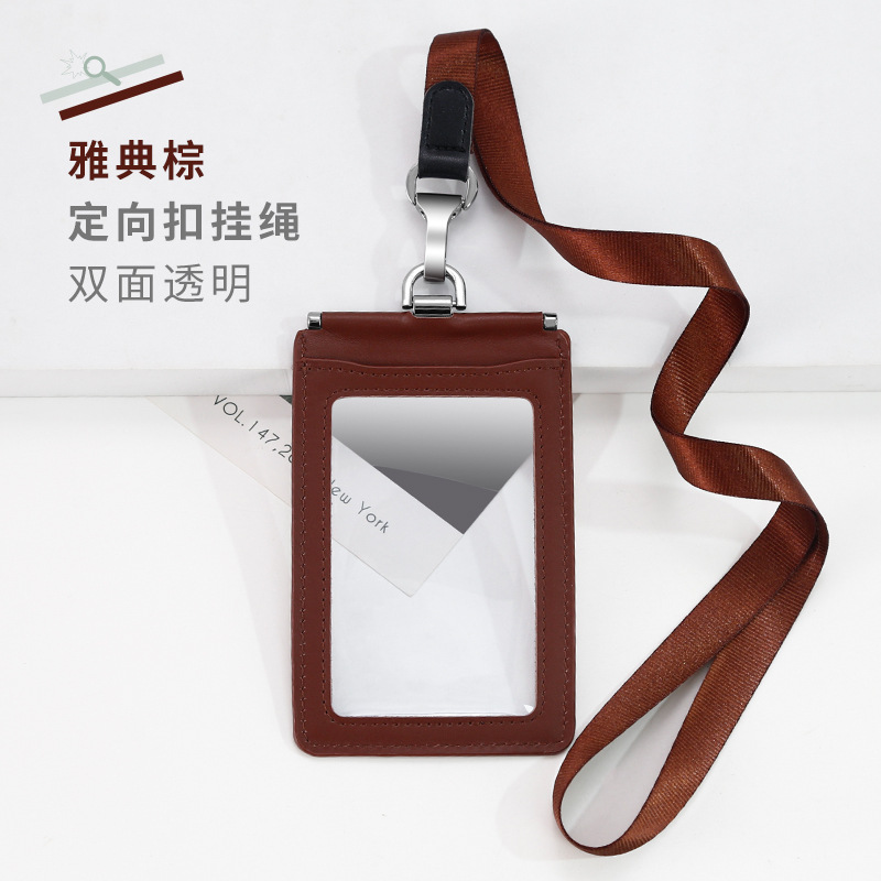 Picture of Carefully Selected First-Layer Genuine Leather Work Card Holder 70*100 Double-Sided Transparent Large Work Card Holder with Lanyard