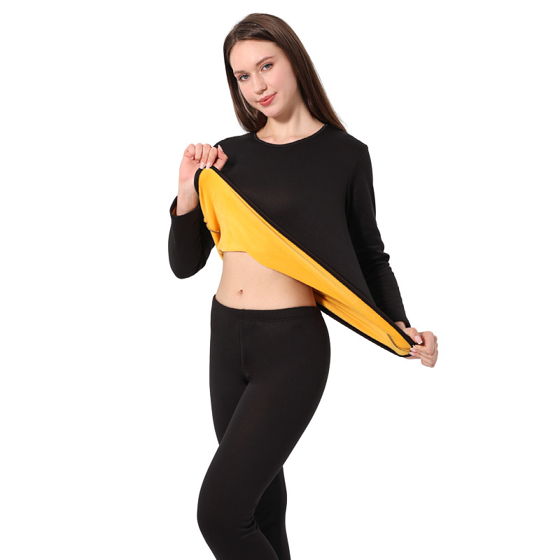 Picture of Gold Velvet warm suit men's round neck fleece-lined thickened new autumn clothes long pants women's plus size couple underwear wholesale