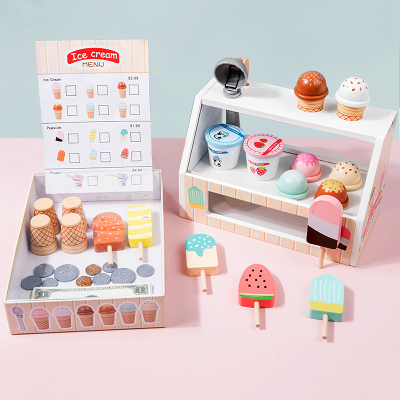 Picture of Wooden simulation play house ice cream ice cream shop selling kitchen kiosk kiosk Cash Register parent-child toys