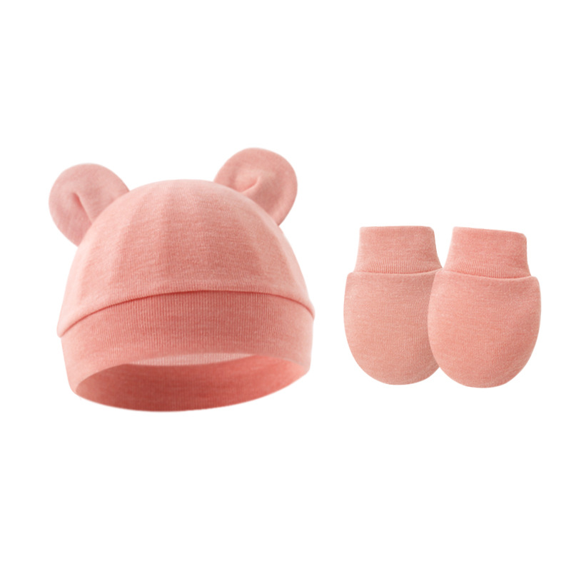 Picture of 2023 foreign trade baby pullover cap Mickey ears baby hat newborn tire cap anti-scratch gloves 2-piece set