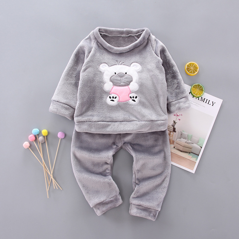 Boys and Girls cute suit popular autumn and winter girls new boys and children fleece-lined warm long sleeve two-piece set cute