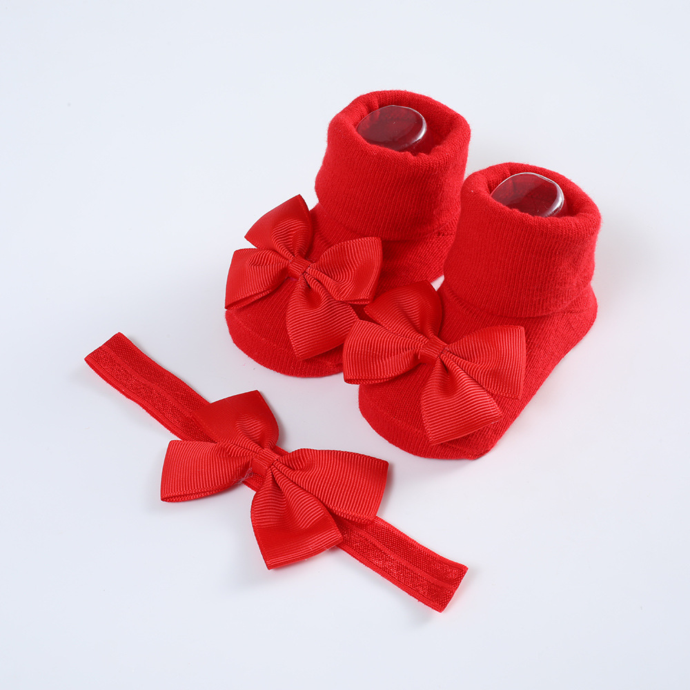 Picture of 2023 New Baby Headband + Socks Set Ribbed Bow Headband Baby Breathable Knitted Cotton Socks