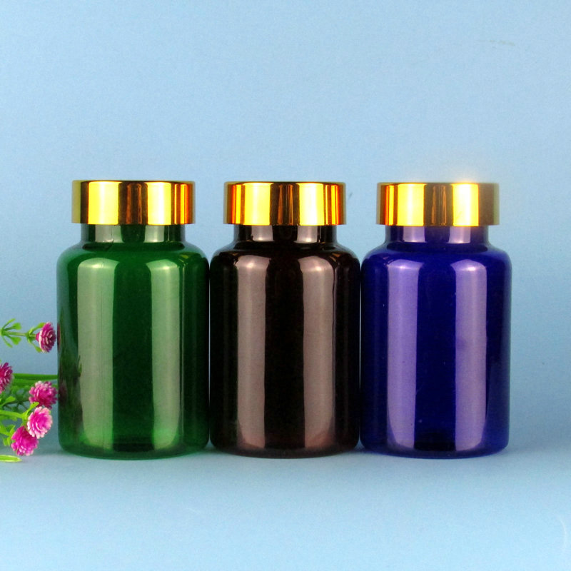120ml Plastic Bottle Pet Polyester Plastic Brown Green Blue Large Mouth Thickeneded Sealed Packaging Bottle with Lid