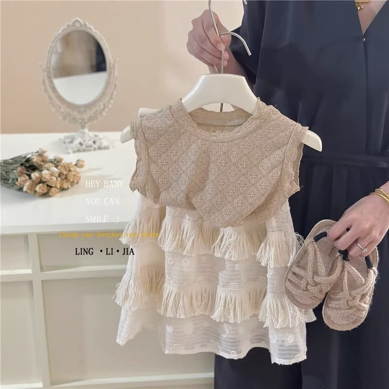 Girls' New Korean Style suit Summer Online Popular Western Style Retro Top Tassel Skirt Two-Piece Set suit Hair