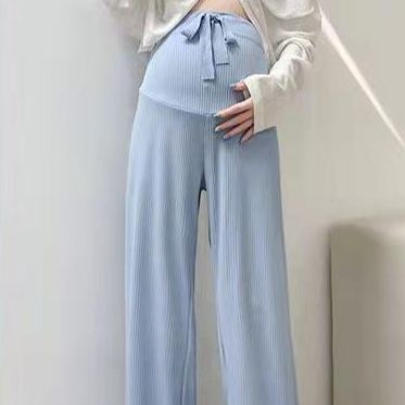 Picture of 2024 Spring and Summer Straight Leg Pants Breathable Ice Silk Thin Trousers Pregnant Women's Wide Leg Pants Loose Dosing Casual Pants