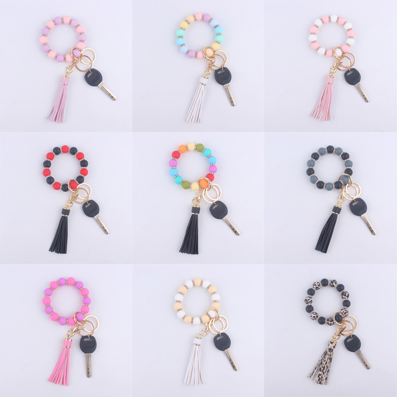 Silicone bracelet wrist keychain tassel pendant DIY handmade beaded bracelet with brick key ring female accessories