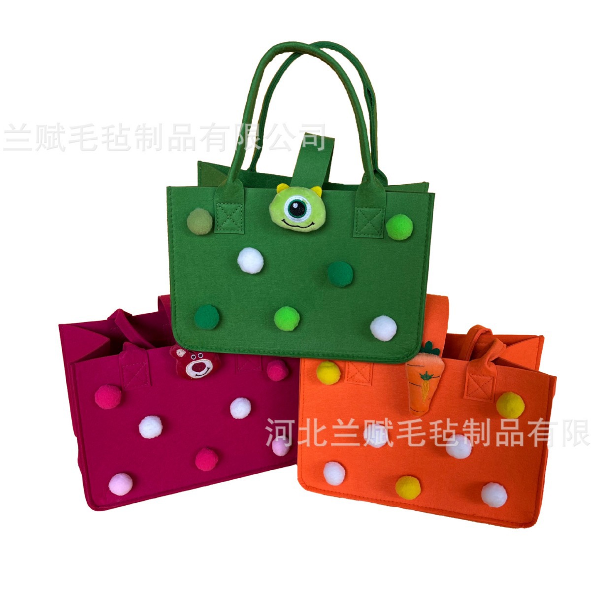 Internet Celebrity All-match Cartoon Felt Bag Strawberry Bear Handbag Hand-carrying Gift Bag Lightweight Shopping Bag Storage Bag