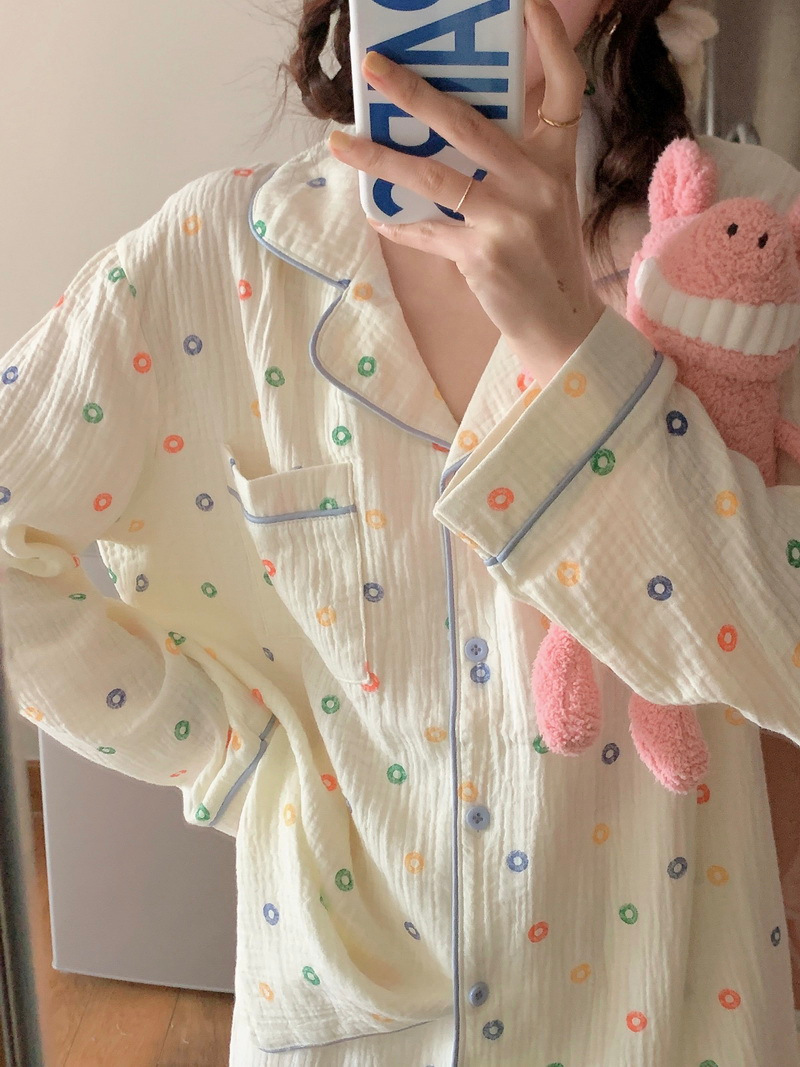 2023 Spring and Autumn new long sleeve ruffled pajamas for women South Korea ins style cute polka dot outerwear homewear suit