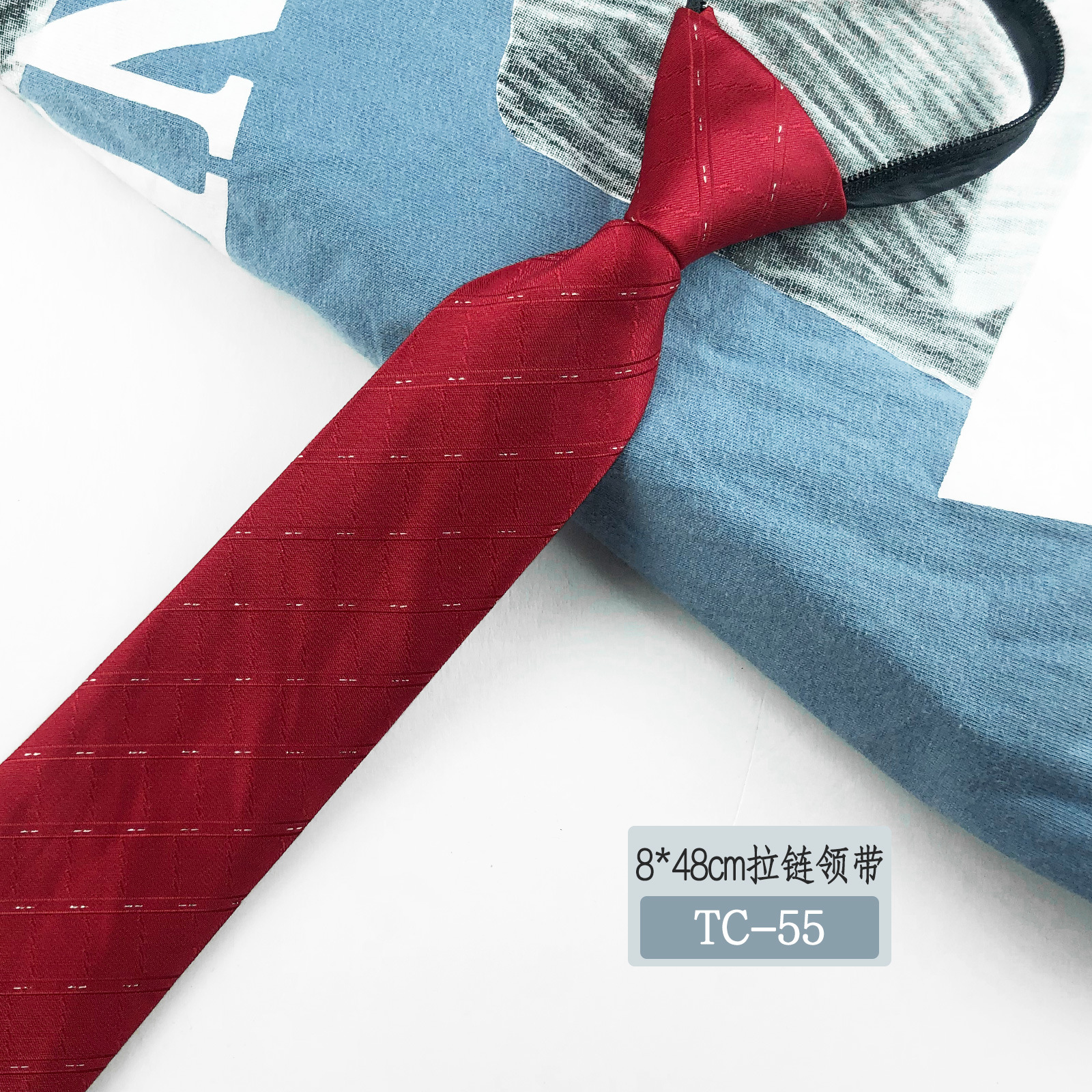 Picture of Men's tie business lazy striped zipper Korean version of wholesale formal jacquard polyester yarn-dyed 8cm easy to pull professional