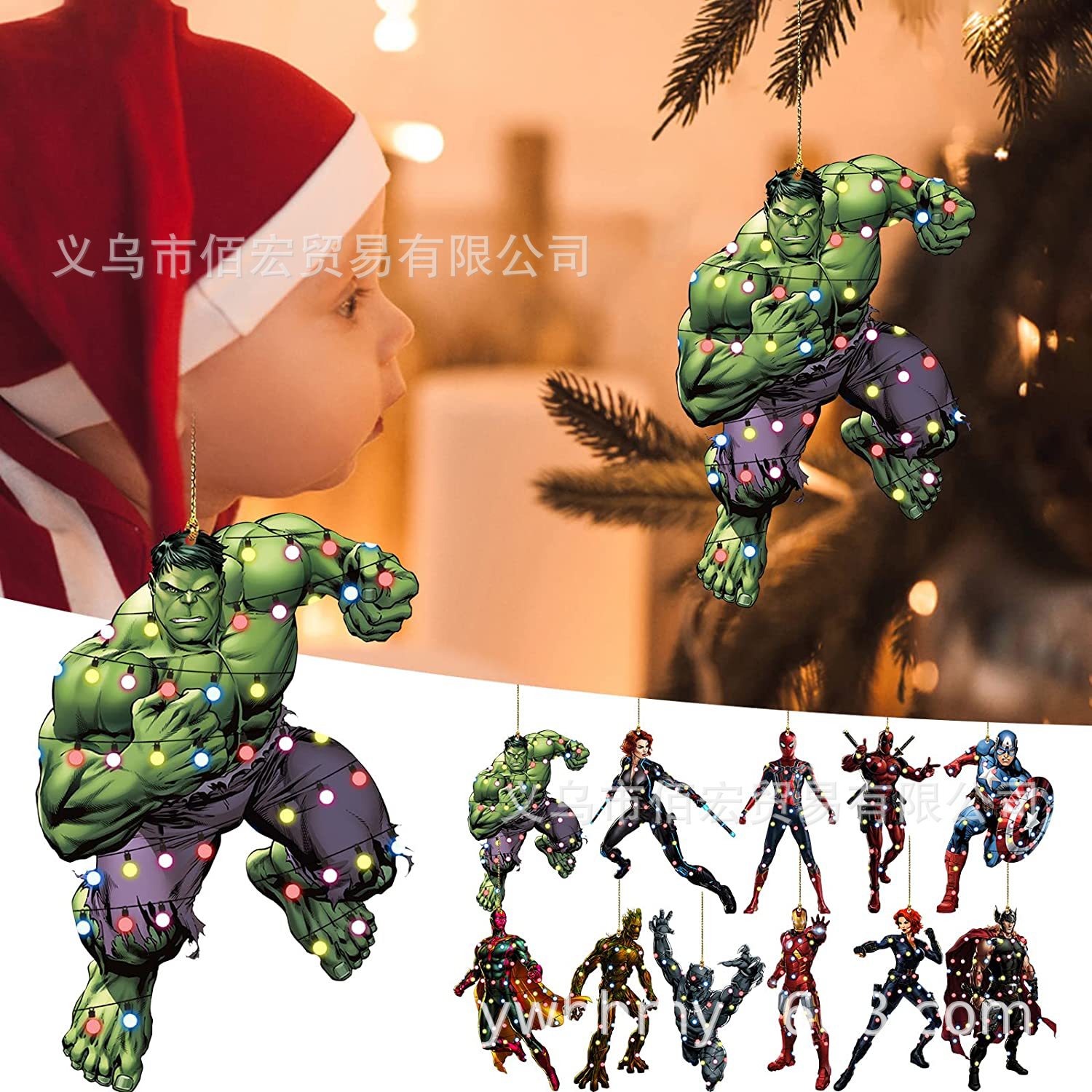 Cross-border superhero figure Christmas tree Car Rearview Mirror decorations home decoration gift pendant crafts