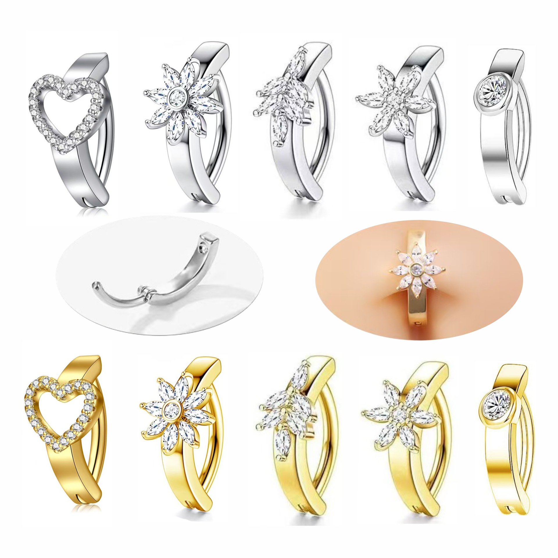 Europe and the United States cross-border hot selling smooth belly button ring diamond zircon style belly button nail belly button puncture jewelry explosions