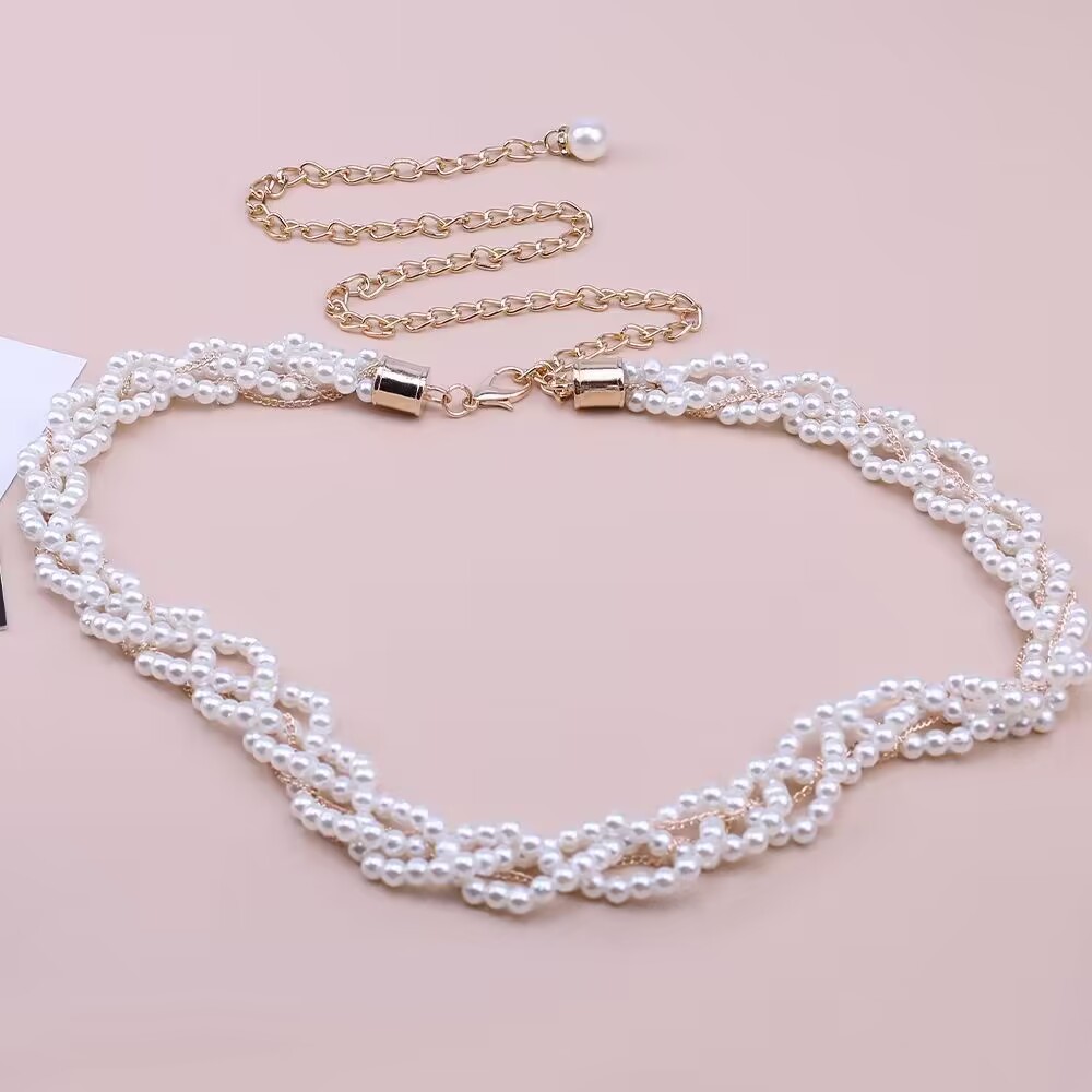 Picture of Pearl waist chain Women's decorative thin belt simple all-match with dress fur decorative fashion small belt skirt