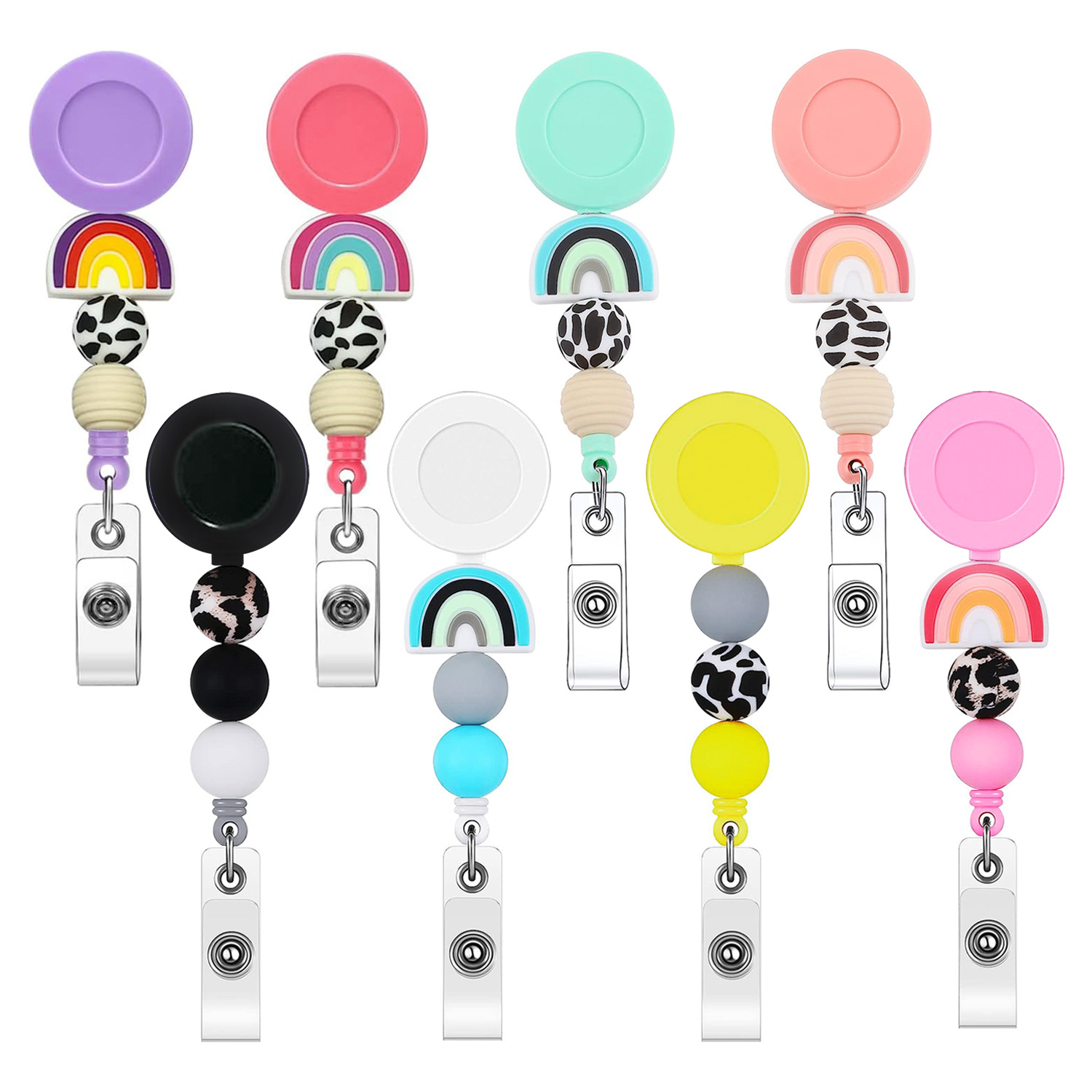 Color ABS belt clip silicone bead telescopic buckle high elastic identity row clip reel easy pull buckle ID buckle