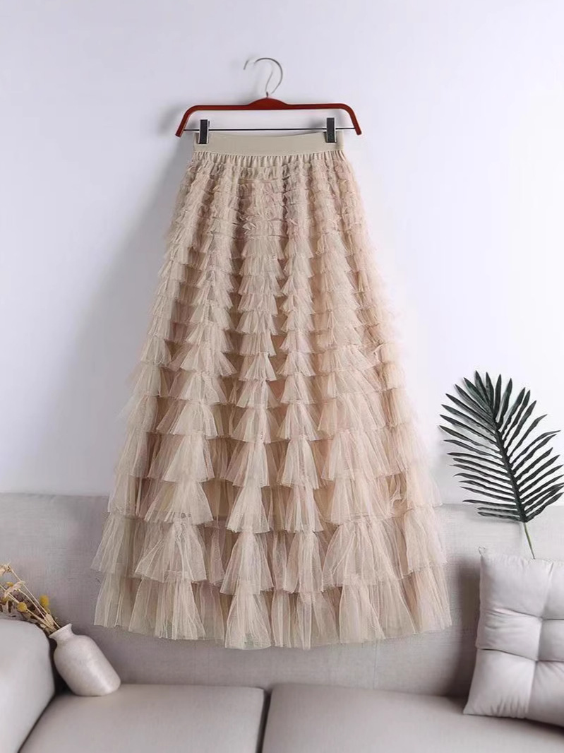 Picture of Mesh Splicing Cake Skirt 2025 Spring, Summer, Autumn and Winter New Mid-Length Skirt A-Line Long Skirt Fluffy Gauze Skirt