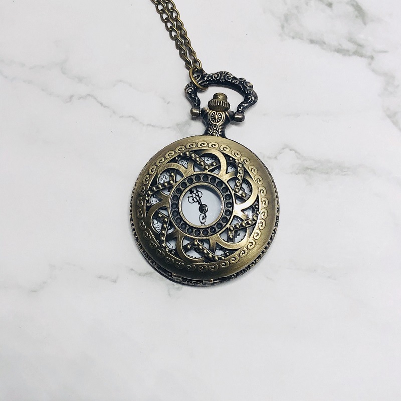 New vintage pocket watch bronze spiral flower hollow custom quartz watch travel commemorative chain watch