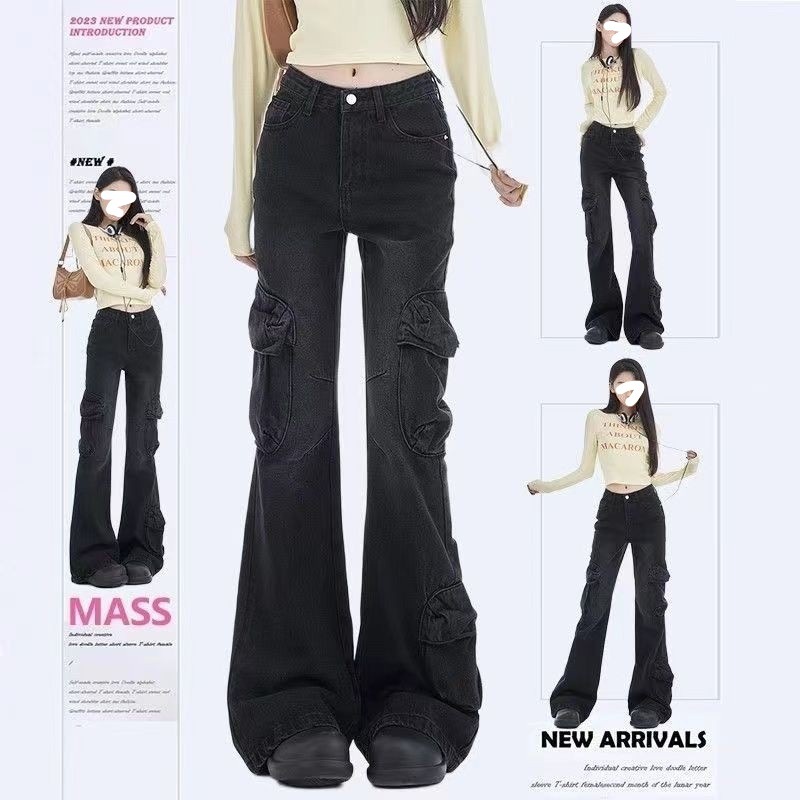 American Style Retro Micro-Lar Jeans Spring and Summer High Waist Slimming Pocket Design Sense High Street Casual Crowdwork Pants for Children