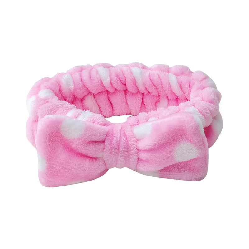Picture of Korean Style Cute Dot Striped Headband Bow Hair Band Plush Hair Accessories Face Wash Hair Band Makeup Mask