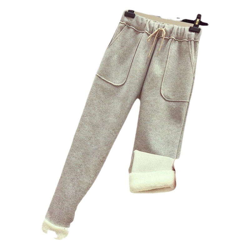 Woolen Pants Women's Autumn and Winter New Imitation Lamb Fleece Straight Casual High Waist Cropped Carrot Pants Small Legs Haren Pants