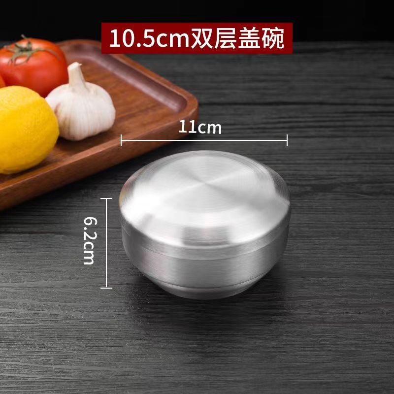 Picture of 304 Stainless Steel Korean Style Rice Bowl with Cover Bowl Household Double Layer Anti-scalding Soup Bowl Children's Rice Bowl Cooking Kimchi Bowl