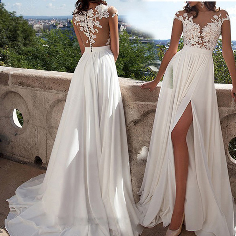 Picture of 2025 European and American Export Cross-Border New Wedding Dress Amazon Wish Sexy Lace Slit Evening Dress Wholesale