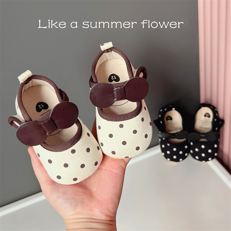 Baby's Shoes Spring and Autumn Baby's Wave Dot Bow Soft-soled Canvas Shoes Baby Girl's Soft-soled Non-slip Footwear