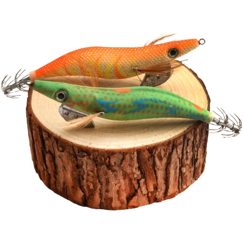 New luminous wooden shrimp squid hook set 2.5/3.0/3.5 cloth wooden shrimp set wooden shrimp squid hook