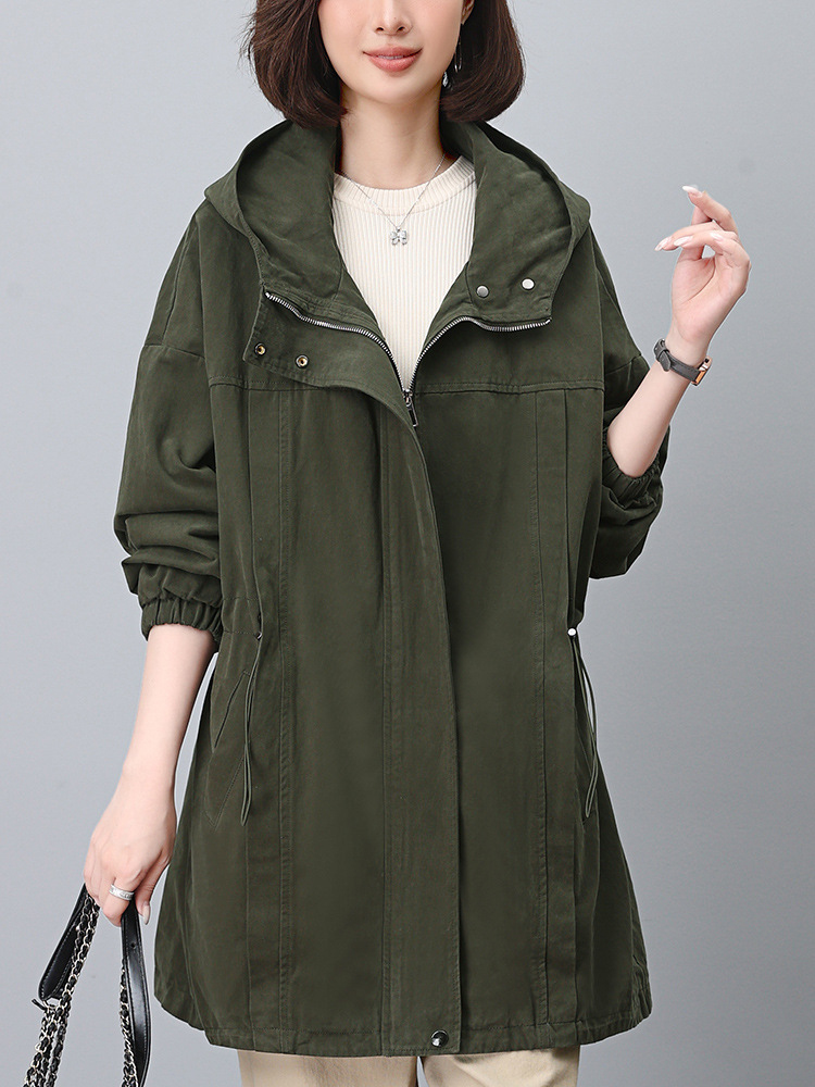 Picture of Women's Spring and Autumn 2024 New Cotton Long-sleeved Casual Workwear Elegant Slimming plus size Hooded Coat