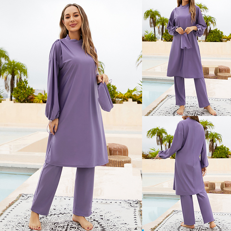 Arab Full Surrounded Shaded Diving Surfing Conservative Swimsuit Three-piece Sunscreen Long-sleeved Split Swimsuit for Foreign Trade