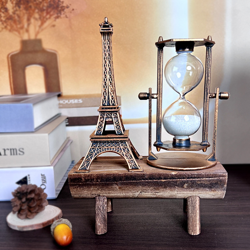 1047 Creative Retro Tower Hourglass Ornaments Simple Modern Home Study Wooden Pendulum Hourglass Ornaments