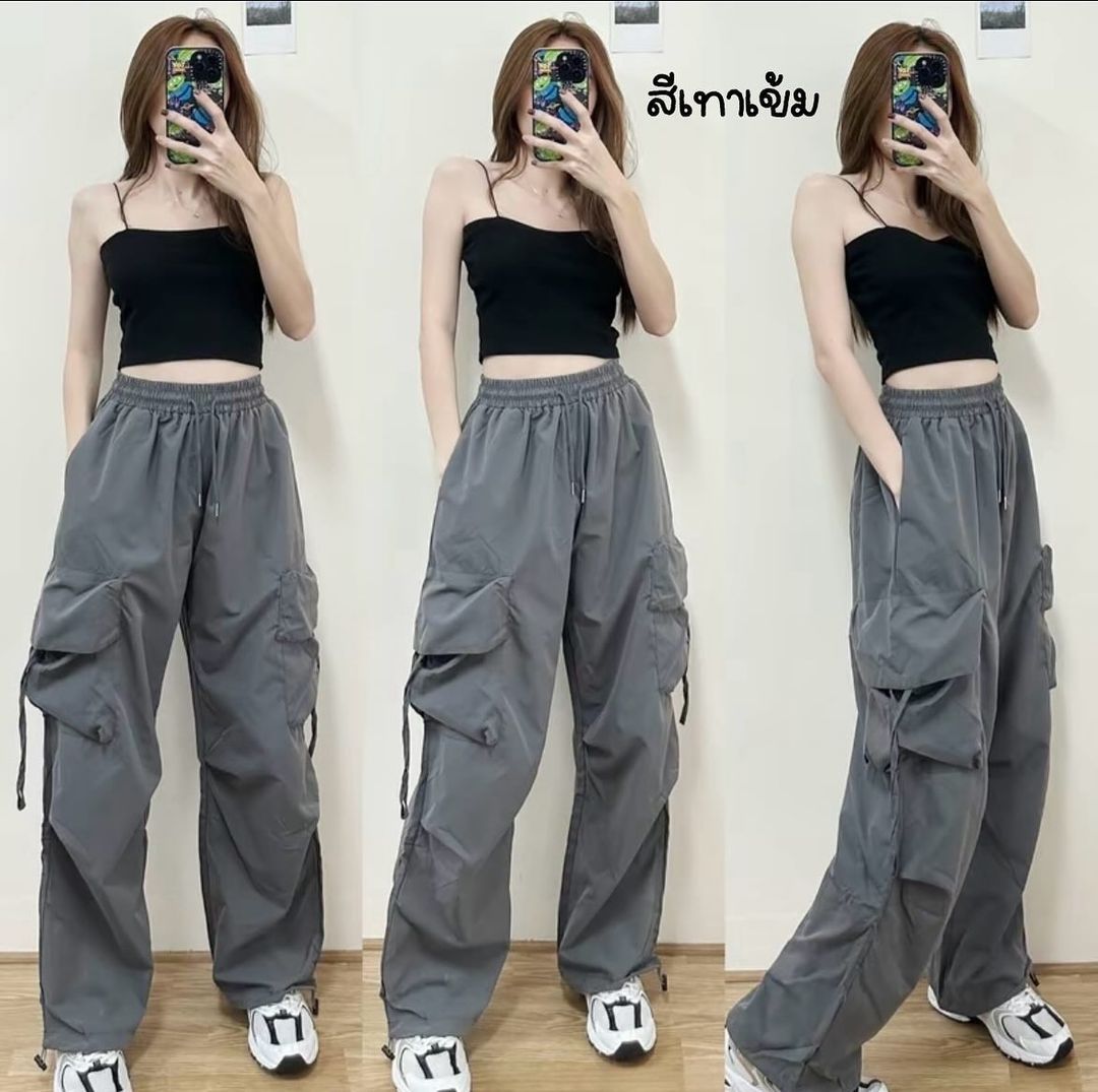 Picture of American Retro Quick-Drying Overalls for Women in Summer High-Waisted Straight Wide-Leg Ribbon Loose Casual Floor-Length Trousers Trend