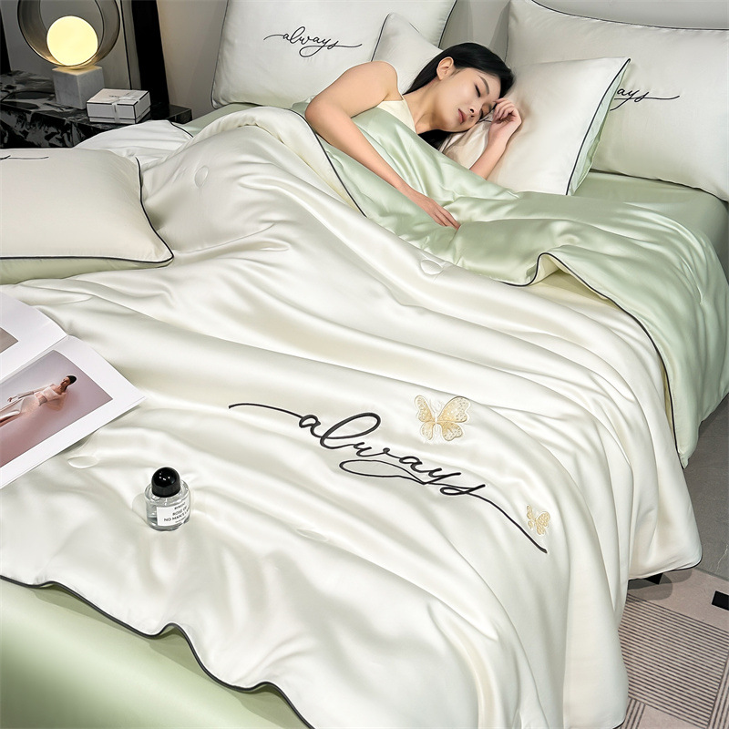 Picture of Washed Ice Silk Summer Quilt Four-piece Solid Color Embroidered Cool Air Conditioned Quilt Summer Gift Summer Quilt Summer Thin Quilt