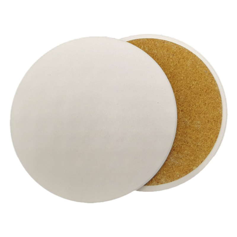 Picture of White embryo ceramic coaster absorbent non-slip cork bottom plain embryo round 10.3CM white earth felt blank coaster square