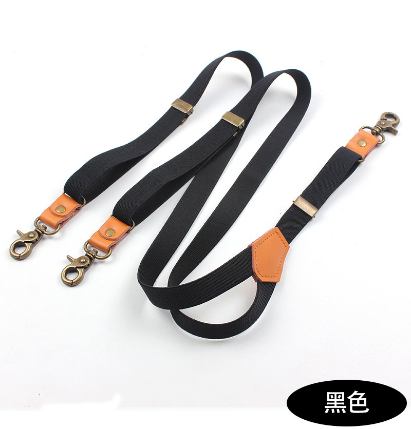 Picture of Suit Pants Shoulder Strap Black y Strap Clip Triple Clip Hook Buckle Suspender Strap Leather Rivet Vintage Suspender Strap