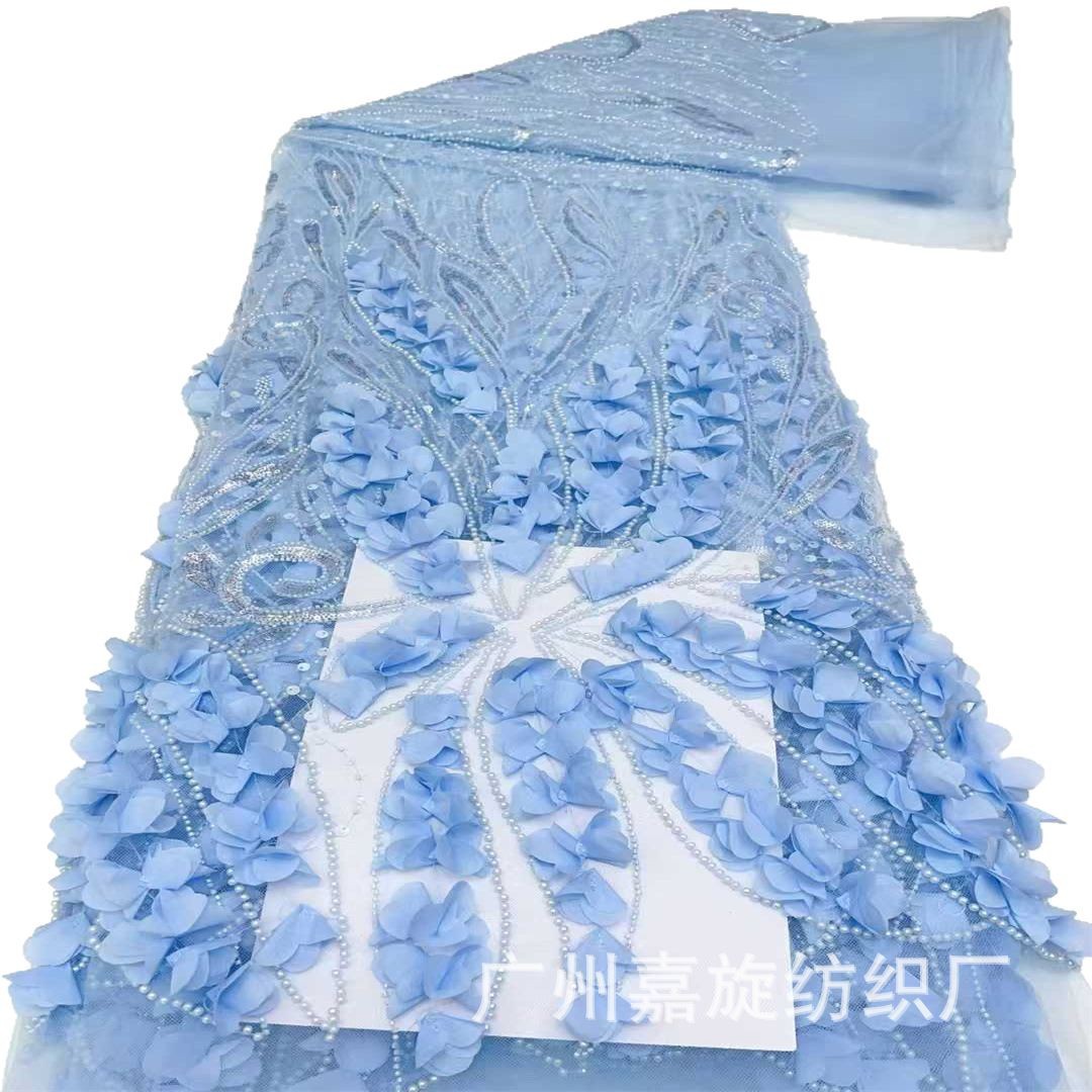 Picture of European and American Stereo Flower Beaded Mesh Embroidery Lace Fabric High Set Dress dress Stage Fashion Embroidered Cloth