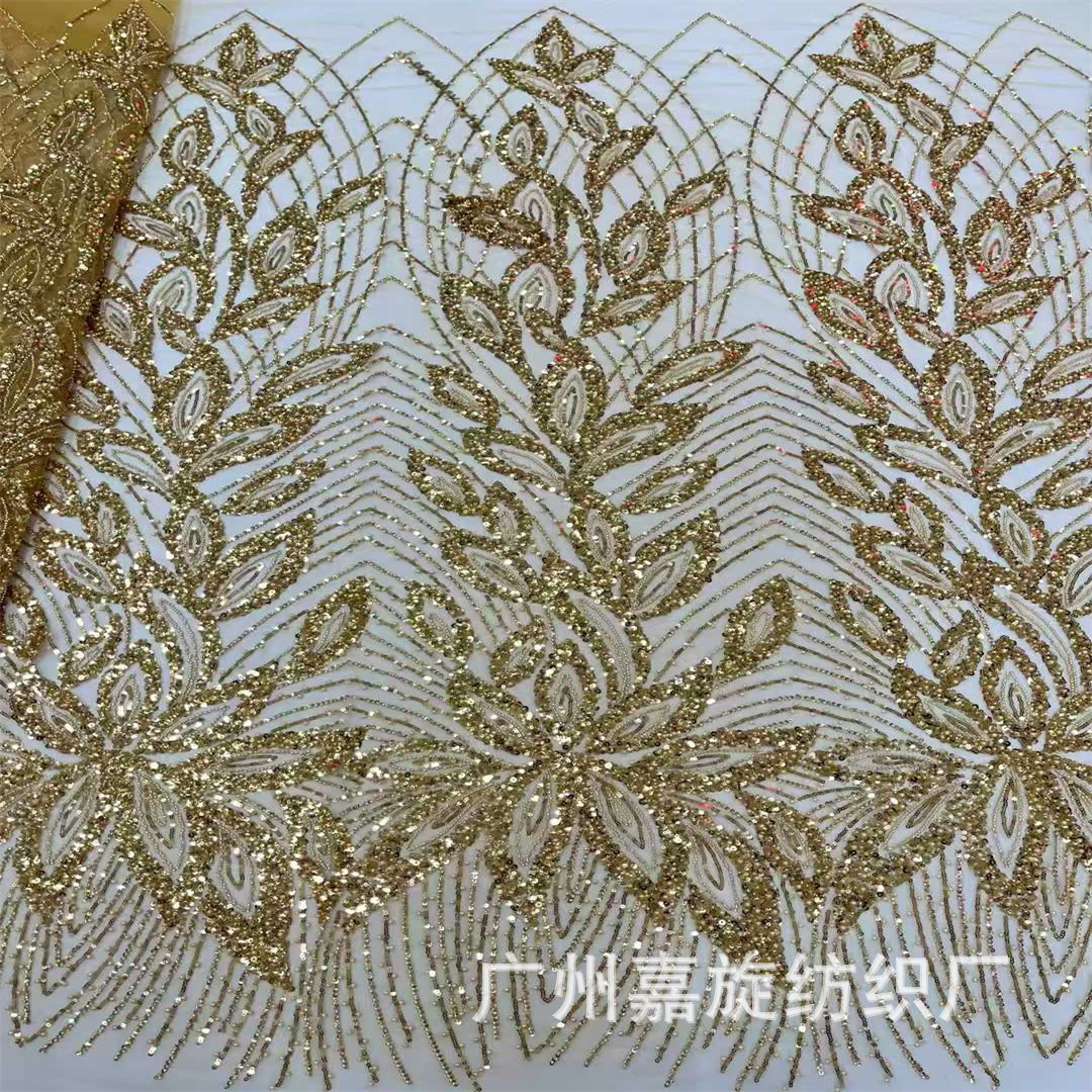 Mesh Stacked Milky White Beads Lace Wedding Dress Bead Tube Embroidered Fabric Beaded Lace Fabrics