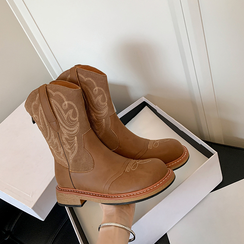 Picture of Travel Must Wear Embroidered Boots Women's Vintage Martin Boots Brown High Boots Long Boots Western Cowboy Boots Women's Boots