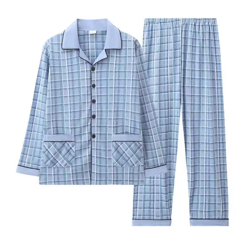 Pure Cotton 100% Pajamas for Men, Autum Long-Sleeved Home Clothes, Middle-Aged Dad's Loose Large Size Suit for Home Leisure