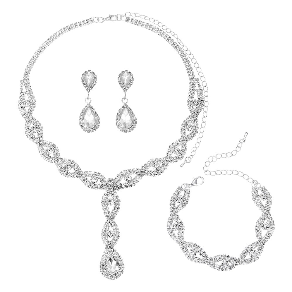 Amazon Supply Twist Long Earrings Necklace Set Light Luxury Elegant Crystal Pendant Two-piece Set Hot Selling Batch